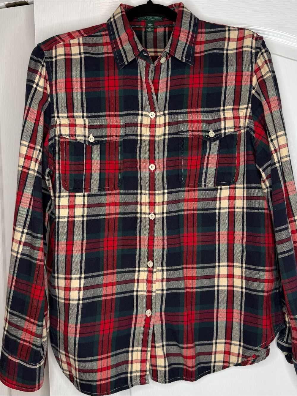 Ralph Lauren Red, Navy & Cream Plaid Button-Up Shirt